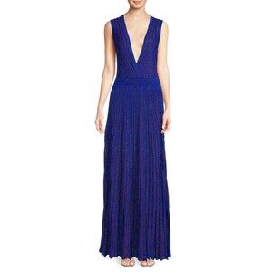 $2595 Missoni Women's Sleeveless V-Neck Maxi Dress Blue Striped Size 40 / US 4